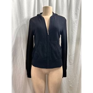 UNIQLO  100%  Wool  black zip up hooded sweater with zipper pockets Size M # 046